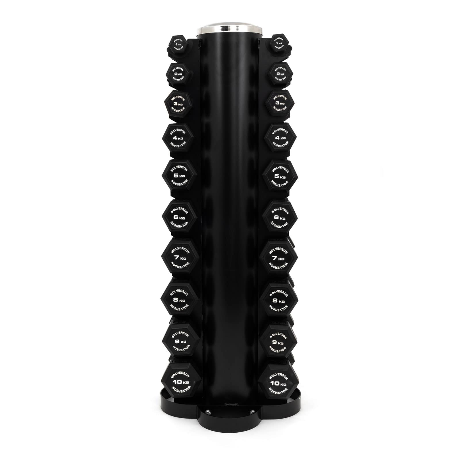 Wolverson Rubber HEX Dumbbell 1kg-10kg Pair Set (w/ Rack)