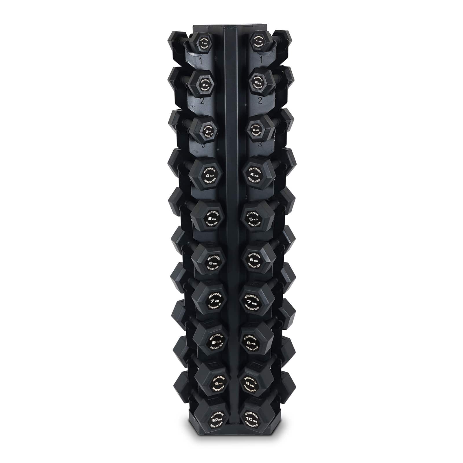 Wolverson Rubber HEX Dumbbell 1kg-10kg Pair Set (w/ Rack)